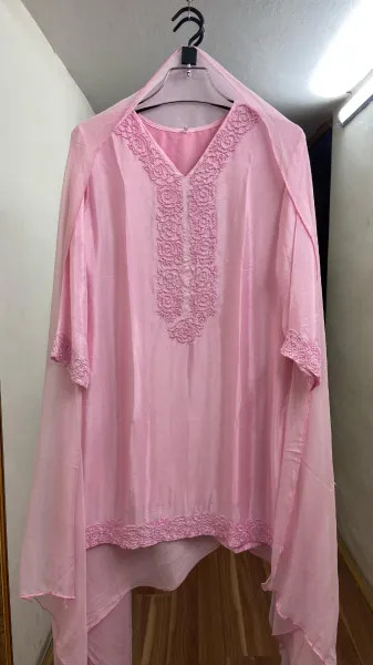 Luxury Russian Silk Pakistani Stitched Farshi Salwar 3 Pcs _ Pink 